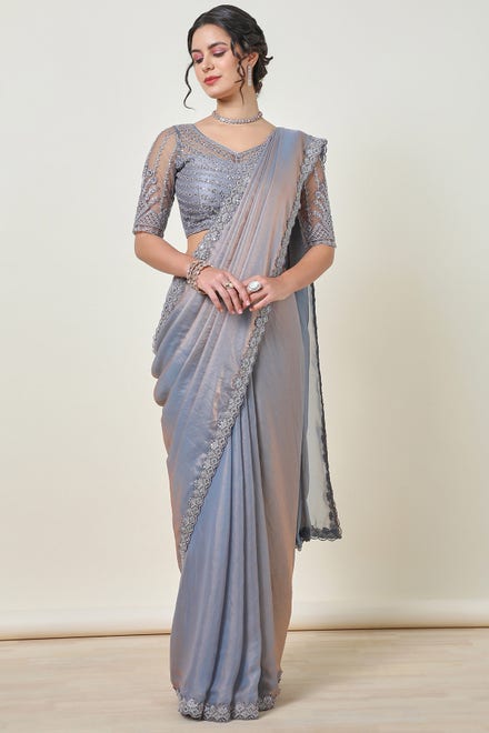 Purple Organza Double Shade Saree with Lace Border