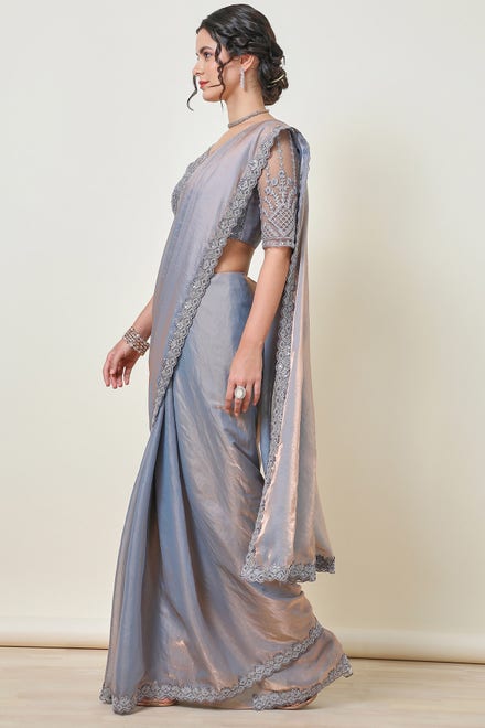 Purple Organza Double Shade Saree with Lace Border