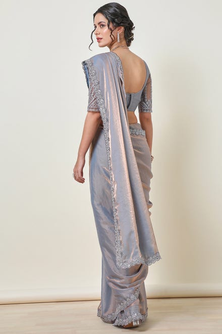 Purple Organza Double Shade Saree with Lace Border