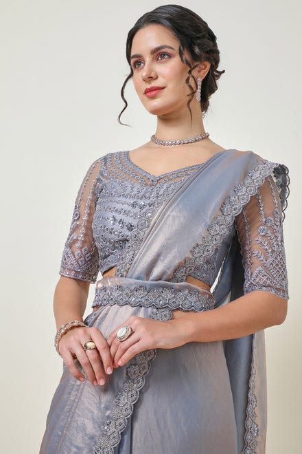 Purple Organza Double Shade Saree with Lace Border
