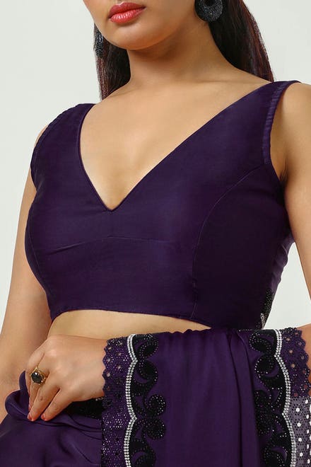 Purple Crepe Saree With Stone Work